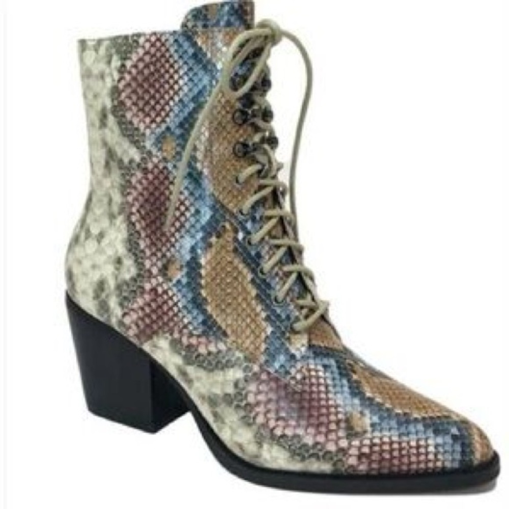 ARIDER GIRL Snakeskin Lace-Up Ankle Boots - Multicolor